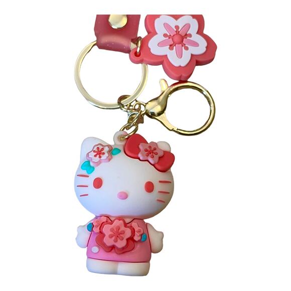 NEW Hello Kitty Figure WRISTBAND KEYCHAIN Key Clip Purse Fob Hawaii Flower Charm - Picture 3 of 12